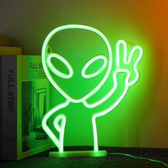 Green Alien Neon Sign LED Wall Light USB Battery for Game Room Party Decor - Picture 8 of 9